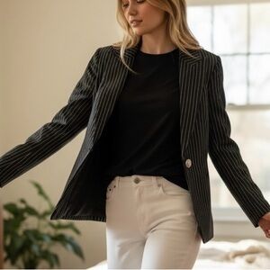 Michael Kors Black & White Pinstripe Blazer – Size 10